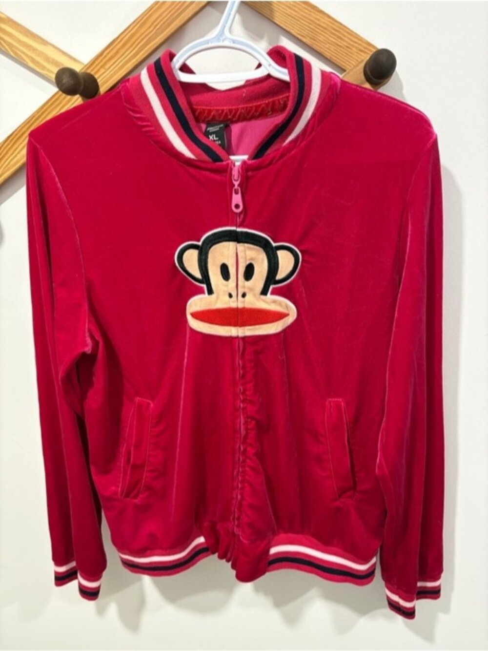 VINTAGE Paul Frank Julius the Monkey pink velour zip-up hoodie